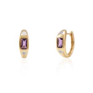 Pendientes de Aro Gruesos de Oro de 14K con Amatista y Diamante - Product Image 5