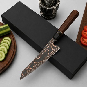 Cuchillo de Chef de Cobre Damasco Forjado a Mano con Funda, Cuchillo de Cocina de Acero Cu Mai Hecho a Medida, Cuchillo Profesional Afilado como una Navaja - Product Image 1