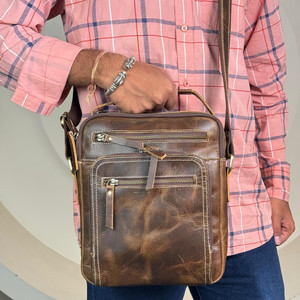 Classic Casual Full Grain Leather Single Shoulder Crossbody <b>Bag</b> Real Leather Business Youth Vertical <b>Men</b> Shoulder Messenger <b>Bags</b> - Product Image 5