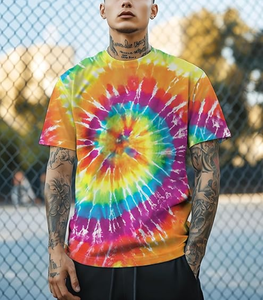T-shirts imprimés tie-dye de qualité supérieure pour hommes, style hippie senior, manches courtes, pour l'été, 100% coton, 180 GSM - Product Image 6