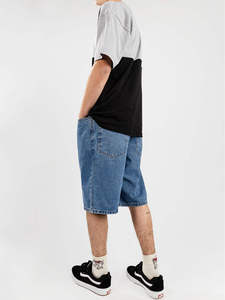 Shorts en jean délavé pour hommes, coupe ample, avec logo personnalisé, 100 % coton, décontractés, longueur genou - Product Image 3