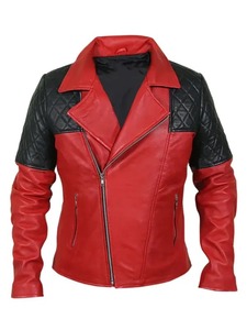 เสื้อแจ็คเก็ตหนังบุผ้าลายเพชรสำหรับผู้ชาย - Product Image 1