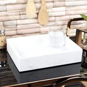 Plateau de service rectangulaire en marbre blanc antique de qualité supérieure pour la salle de bain, la cuisine et la table basse, plateau élégant à prix raisonnable - Product Image 1