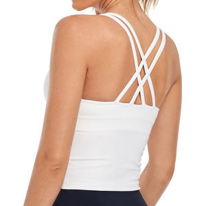 Soutien-gorge de sport gris pour femme, dos nageur, col ras du cou, sans coutures, pour yoga et entraînement, maintien moyen, respirant, couleur unie, vêtement de sport - Product Image 6