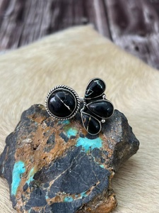 Blackjack Turquoise <b>Adjustable</b> <b>Ring</b> Handmade Sterling Silver Natural Gemstone Southwest Artisan Jewelry Western Style Band - Product Image 4