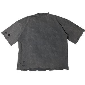 T-shirt Homme Vintage Délavé à l'Acide, Coupe Oversize, Effet Usé, Ourlet Irrégulier, Manches Courtes 100% Coton, Collection 2025 – Vente en Gros Personnalisée - Product Image 3