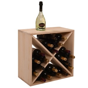 Caisse de rangement modulaire rustique en pin naturel pour organisation de garde-manger de cuisine – Support à vin autoportant en forme de losange - Product Image 5