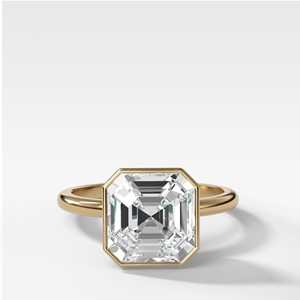 Anillos de compromiso de diamantes cultivados en laboratorio de 3 quilates y oro de 14K con corte Asscher, engaste de bisel, solitario, minimalista, anillos de boda, proveedor mayorista - Product Image 1