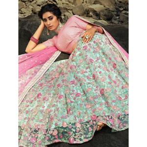 Maravilloso hilo floral verde bordado Net Wedding Wear Lehenga Choli - Product Image 1