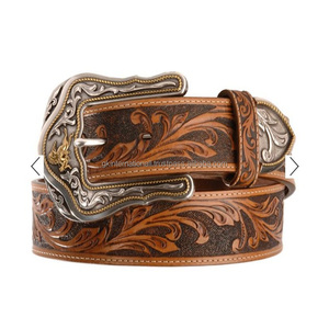 Cinturones de cuero tallados a mano con flores Retro occidentales vintage personalizados para mujeres y hombres con hebilla floral antigua - Product Image 2