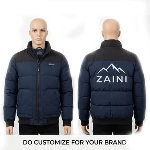 Mens Bomber Jacket Premium 220 GSM Polyester/Nylon Quilted Hooded Windproof Navy Black Panel Winter <b>Coat</b> Custom Embroidery <b>Heat</b> - Product Image 1
