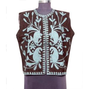 Chaleco Suzani Hecho a Mano para Mujer, 100% Algodón, Estampado Floral, Transpirable, para Primavera/Otoño, con Mangas Cortas - Product Image 1