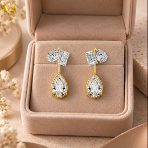 Pendientes de Cascada de 6 Piezas con Diamantes Cultivados en Laboratorio en Oro de 10K |   Pendientes colgantes de esmeralda con corte de pera de 21 mm |   Joyería Fina de Lujo para Mujer - Product Image 3