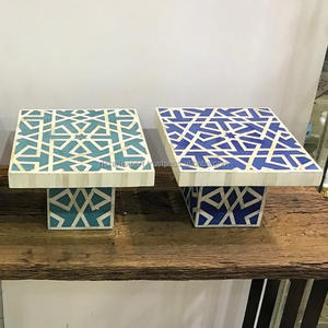 Support à gâteau carré indien fait à la main incrustation d'os avec motif de feuille de fleur multicolore en nacre pour les mariages - Product Image 5