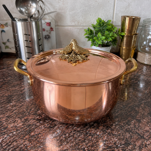 Handcrafted Pure Copper Cooking <b>Pot</b> with Lid Brass Bird Knob Handles Luxury Kitchen Cookware Casserole Serving <b>Pot</b> Wholesale - Product Image 4