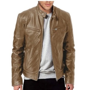 <b>Men's</b> Genuine Leather Varsity <b>Jacket</b> Autumn Fashion Solid Color Zipper Stand Collar Vintage Hooded Casual <b>Long</b> Sleeve - Product Image 5