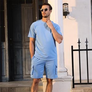 Conjuntos Cortos de 2 Piezas para Hombre - Conjuntos Deportivos Casuales de Verano de Manga Corta para Hombre con Bolsillo Tipo Cargo - Product Image 3