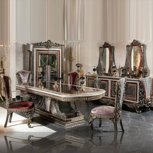 Luxury Modern Classic Dining Room Set Solid Mahogany Wood Dining Table <b>Silver</b> Gold Accent <b>Chair</b> Hotel Durable Furniture - Product Image 2