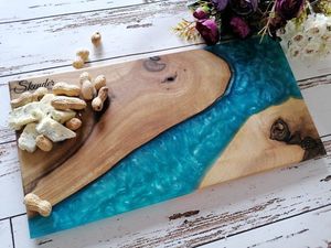 เขียงไม้เรซิ่นทำมือสำหรับหั่นเนื้อและผัก เขียงเสิร์ฟไม้เคลือบอีพ็อกซี่ทันสมัยสำหรับห้องครัวและห้องรับประทานอาหาร - Product Image 2