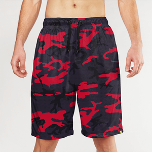 Shorts de Baño para Hombre, Camuflaje, Secado Rápido, Cintura Media con Cordón, Estilo Bermuda, Casual, Patrón Naranja y Negro - Product Image 3