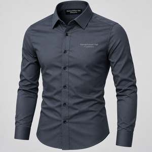 Camisa de vestir de manga larga para hombre con logo bordado, transpirable, de color liso, estilo casual elegante, con cuello vuelto, precio mayorista, precio económico. - Product Image 4