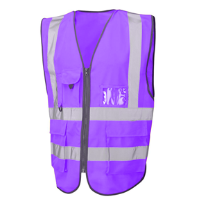 Chaleco de Seguridad Reflectante de Alta Visibilidad Unisex, Ropa de Trabajo de Poliéster Roja con Bolsillos y Cierre de Cremallera - Product Image 6