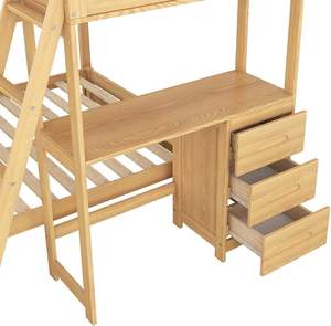 Cama litera doble de madera de pino maciza tradicional con 3 cajones de almacenamiento, escritorio integrado, barandilla y escalera, duradera, para niños y niñas - Product Image 6