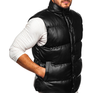 Chaleco Acolchado de PU Negro para Hombre, Cuello Alto, Cierre de Cremallera, Ropa de Invierno Informal, Sin Mangas, Grosor Estándar, Secado Rápido - Product Image 2