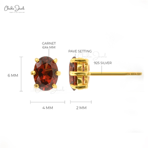 925 Sterling <b>Silver</b> Gemstone Stud <b>Earrings</b> for Girls Natural Garnet Studs 6x4mm Oval Gemstone <b>Earrings</b> Wholesale Manufacturer - Product Image 3