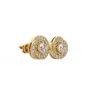 Luxury <b>Fine</b> Jewelry Bezel Set Halo Stud <b>Earrings</b> 14K Solid Gold Round Brilliant Cut Lab Grown Diamond Wedding Solitaire <b>Earrings</b> - Product Image 3