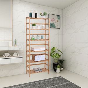 Scaffale in bambù a 6 livelli da 63,4 pollici, autoportante, per piante e fiori, torre portaoggetti da bagno, scaffalature multiuso - Product Image 2