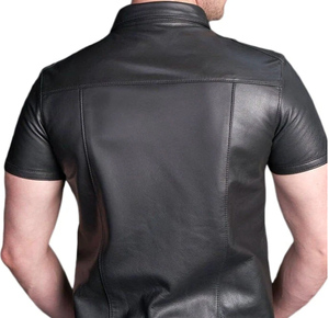 Chemise à col campiste en similicuir surdimensionnée pour homme, manches courtes, boutonnée, avec poches cargo, t-shirts pour homme - Product Image 3