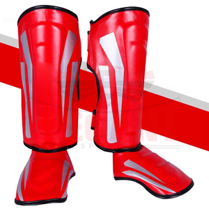 Protège-tibias et protège-pieds en cuir pour boxe, Muay Thai et Kickboxing, avec fermeture auto-agrippante renforcée - Product Image 4