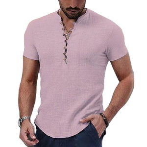 2024 Men's Cotton <b>Linen</b> V-Neck Button <b>Shirt</b> Fashion Design <b>Short</b> <b>Sleeve</b> Casual Tops Popular Clothing for Men - Product Image 5
