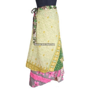 New Two Layered Reversible New Indian Around Silk Sari Wrap <b>Skirts</b> <b>Boho</b> Stylish Multi Color Summer Wear Comfortable Fashion - Product Image 4