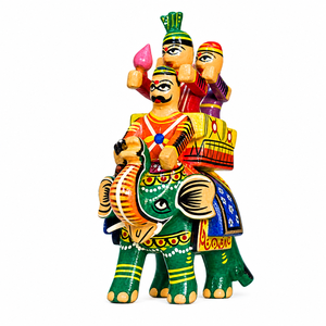 รูปปั้นช้างไม้ทำมือเพ้นท์สี |   ของตกแต่งบ้านรูปช้างแบบอินเดียโบราณ - Product Image 2