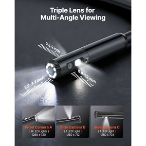 Endoscopio Industrial con Pantalla IPS HD de 4.5 Pulgadas, Triple Lente, 8+2 Luces, Zoom 8X, Cámara Boroscópica Impermeable IP67 para Inspección - Product Image 2