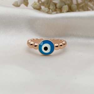 Bague en argent sterling 925 massif plaqué or rose avec perles émaillées œil porte-bonheur, bijoux fins Memoria Jewels, vente en gros - Product Image 2