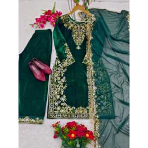 Ensemble haut en velours pour femmes, vêtements de soirée, avec dupatta, style élégant, pantalon - Product Image 2