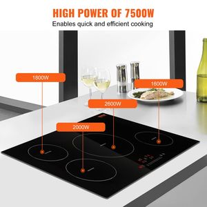 7500W 9-Level Multifunctional LED Touch Screen <b>Induction</b> <b>Cooktop</b> 4-Burner 30'' Built-in Magnetic Stove Top Child Lock - Product Image 3