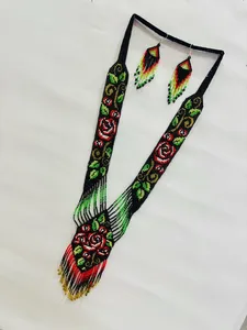 VINTAGE STYLE Handmade Seed <b>Bead</b> Necklace Earrings <b>Set</b>: Boho American Style African Woman Necklace with earring,for gifted - Product Image 5