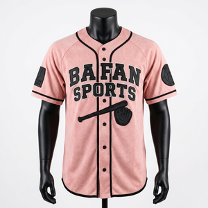 Camiseta 100% algodón para hombre, corte holgado, estampada, estilo béisbol, tela poliéster entrelazada, ribete rosa y negro, logotipo bordado. - Product Image 5