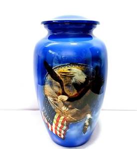 Urna Funeraria Metálica Patriótica Azul de Lujo |   Diseño Conmemorativo de la Bandera del Águila |   Capacidad de 3-4L, duradero y resistente a la corrosión |   OEM - Product Image 6