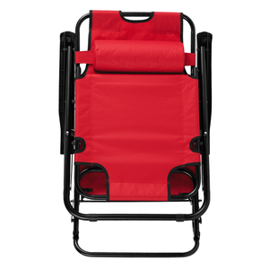 Chaise pliante inclinable portable rouge à double usage - Product Image 6