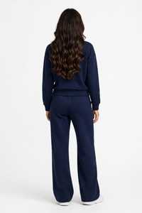 Ensemble de survêtement décontracté pour femme ONETEN APPAREL, bleu marine, en coton, avec fermeture éclair, col montant, manches longues et pantalon de jogging uni - Product Image 2