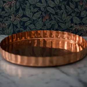 Rectangular Copper Serving <b>Trays</b> with Wooden Handles Luxury Rose Gold Metal Platter Modern <b>Kitchen</b> Food Drinks Server - Product Image 5