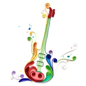 Tarjeta de quilling artesanal colorida con diseño de guitarra, tarjeta de quilling premium con sobre, especial para saludos musicales - Product Image 1