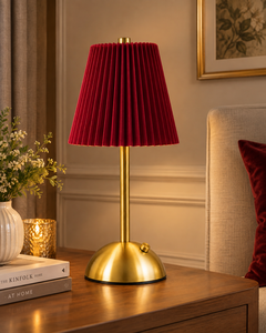 Modern Small Metal Table Lamp Cylindrical Pleated Fabric <b>Shade</b> E26 Base AC Powered Touch Control Dimmable Desktop Bedside <b>Light</b> - Product Image 2