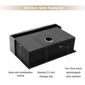 Gunmetal Black Farmhouse Apron Single Bowl Stainless Steel Kitchen Sink with Strainer for <b>Workstation</b> or Kitchen Sink - Product Image 5