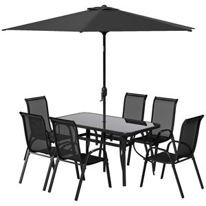 Set di Mobili da Giardino Neri in 8 Pezzi con Ombrellone da 2,7 Metri, Tavolo e Sedie da Esterno - Product Image 1